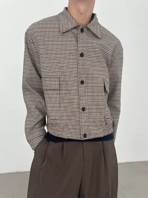 Plaid Shoulder-Pad Long Sleeve Shirt