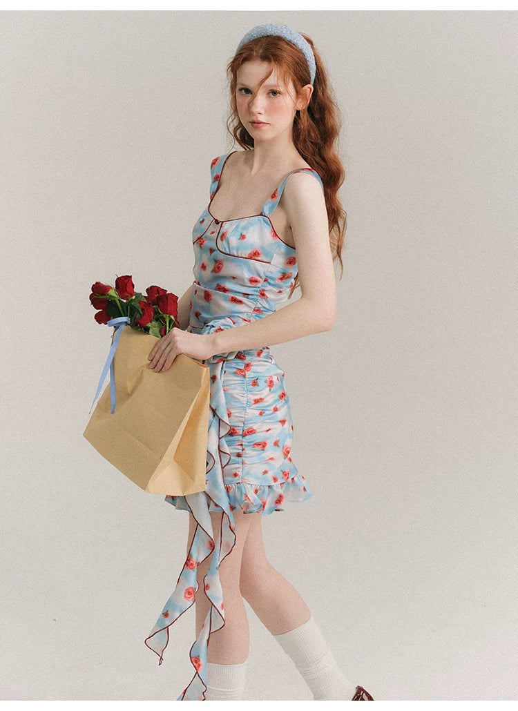Hand Painted Rose Floral Camisole & Short Skirt Setup