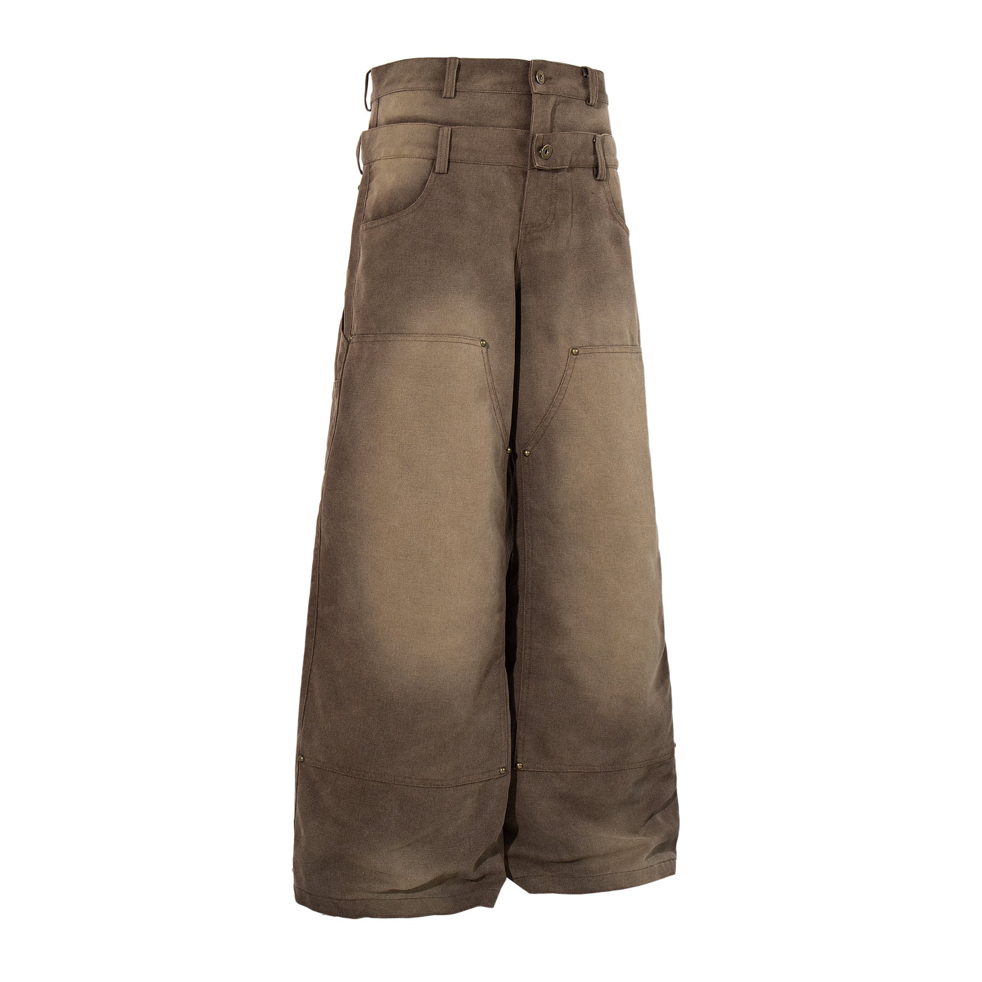 Double Waist Washed Studs Wide Leg Denim Jeans