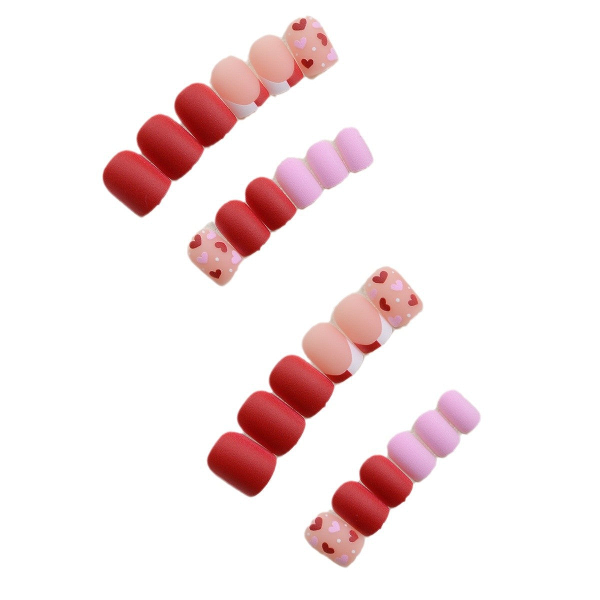 Europe and the United States wear nails Valentine's Day series wear nail art red and white color-blocked French pink small heart fake nail nails
