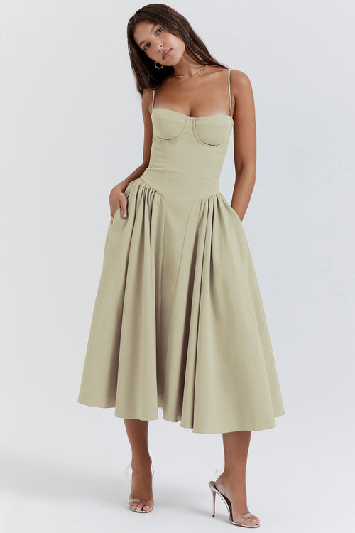 Prom Specials - Franse Dopamine Maxi-jurk - S / Groene koffie