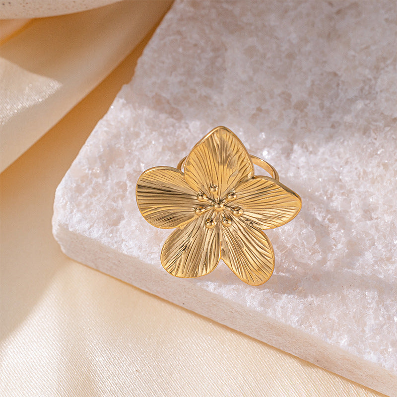 Vintage Gold Stainless Steel Flower Metal Ring
