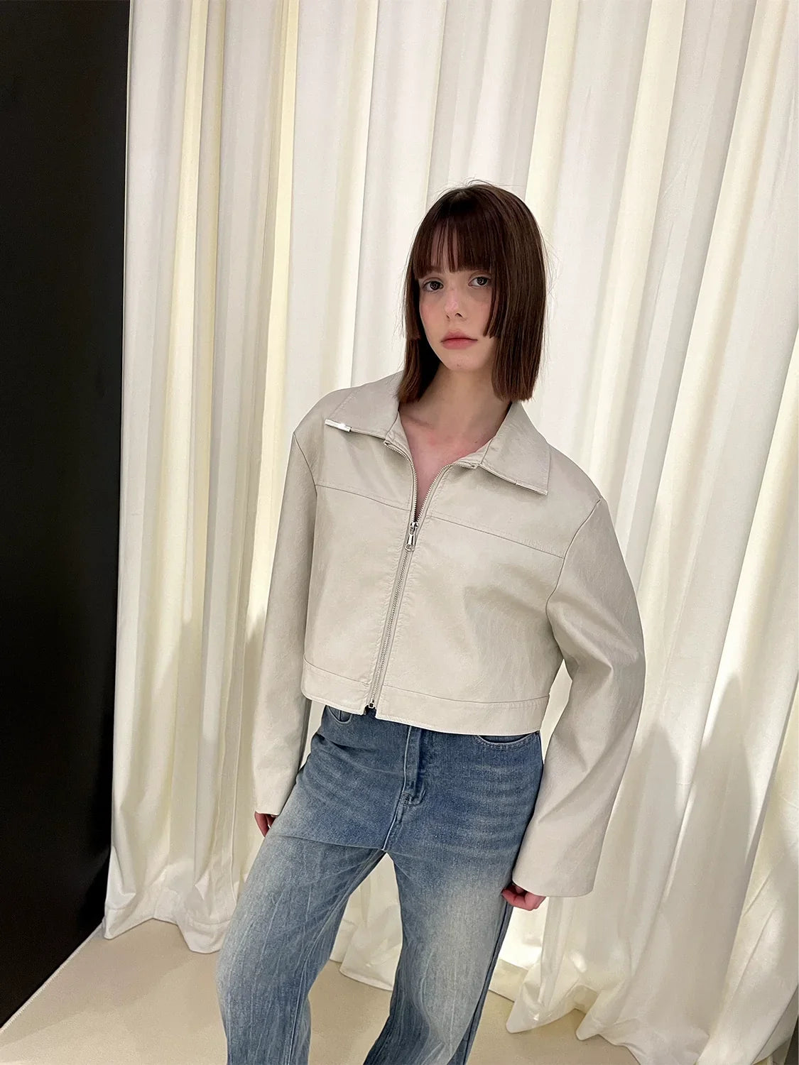 Cropped PU Leather Jacket