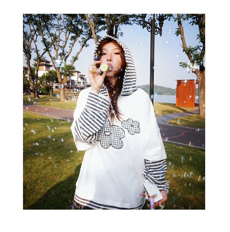 Flower Graphic Layered-Look Hoodie