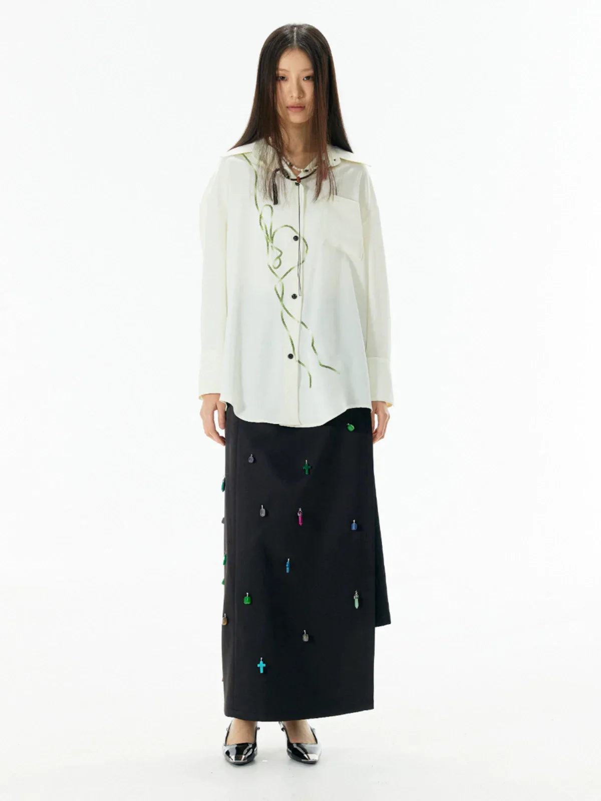 Bead Embroidery Chinese Style Long Sleeve Shirt