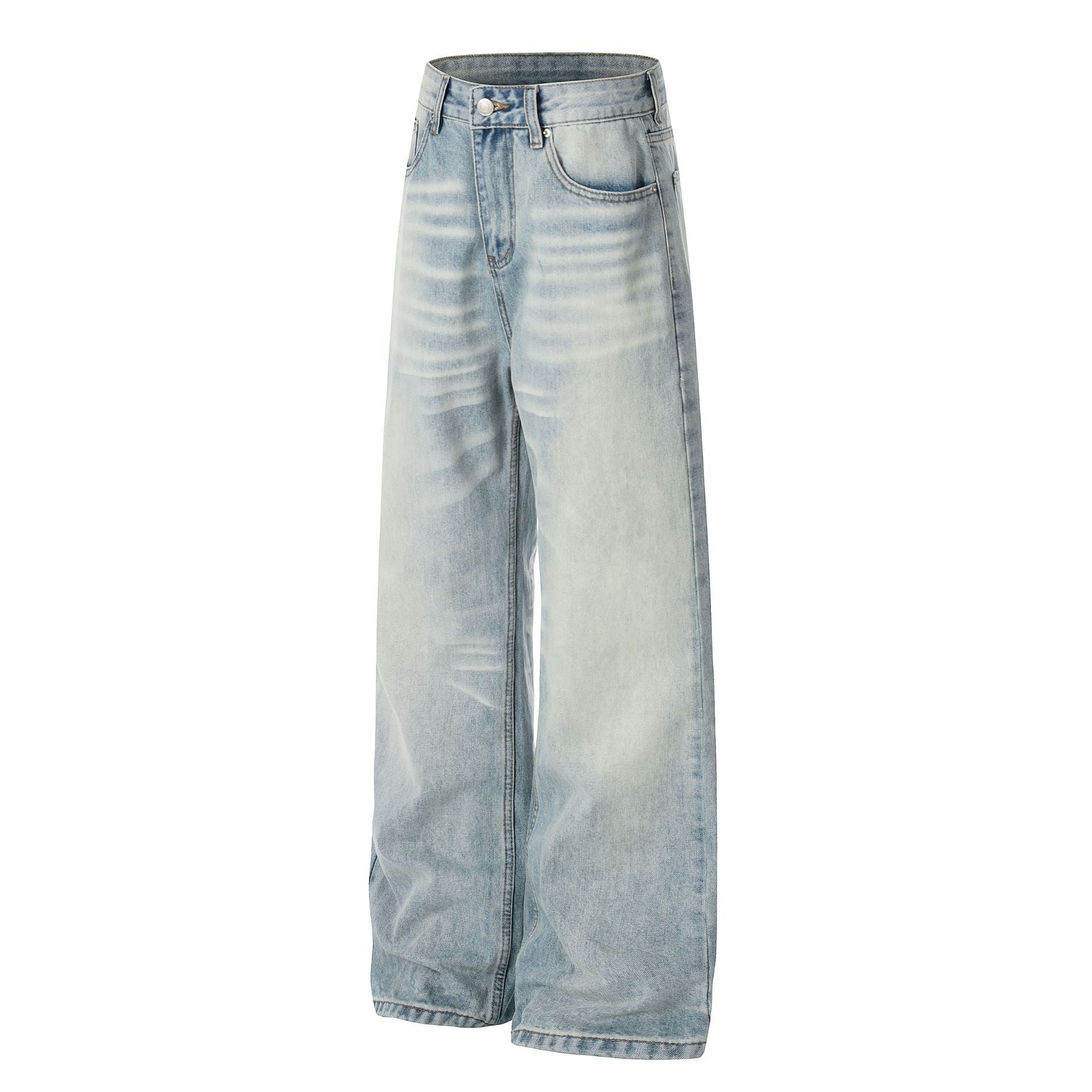 Washed Whisker Wide Leg Denim Jeans