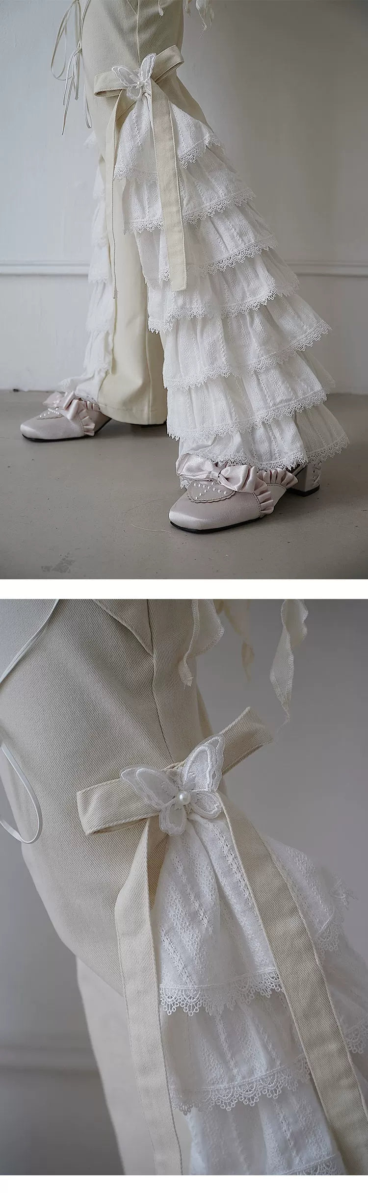 Lace-Trim Ruffle Long Pants