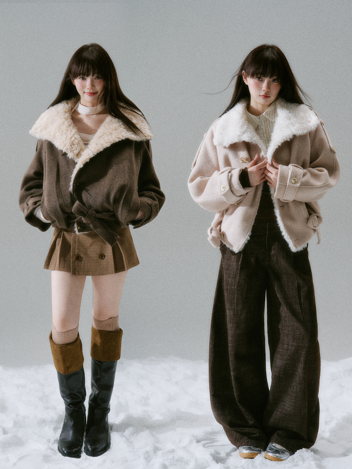 Fake Fur Collar Belted Jacket
