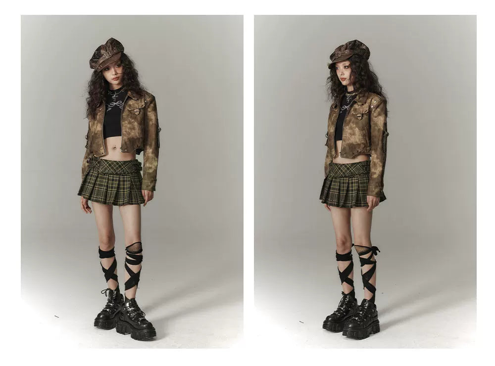 Plaid Pleats High-Waist Short Skirt