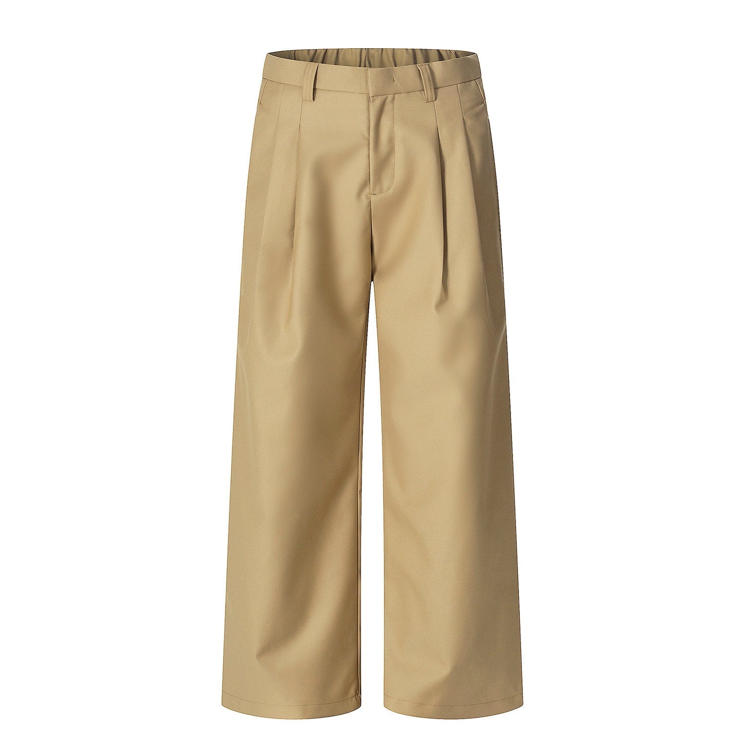 Double Pleats Elastic Waist Straight Trousers