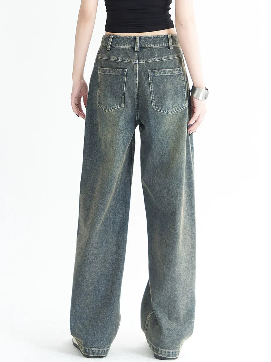 Washed Wide-Leg Denim Jeans
