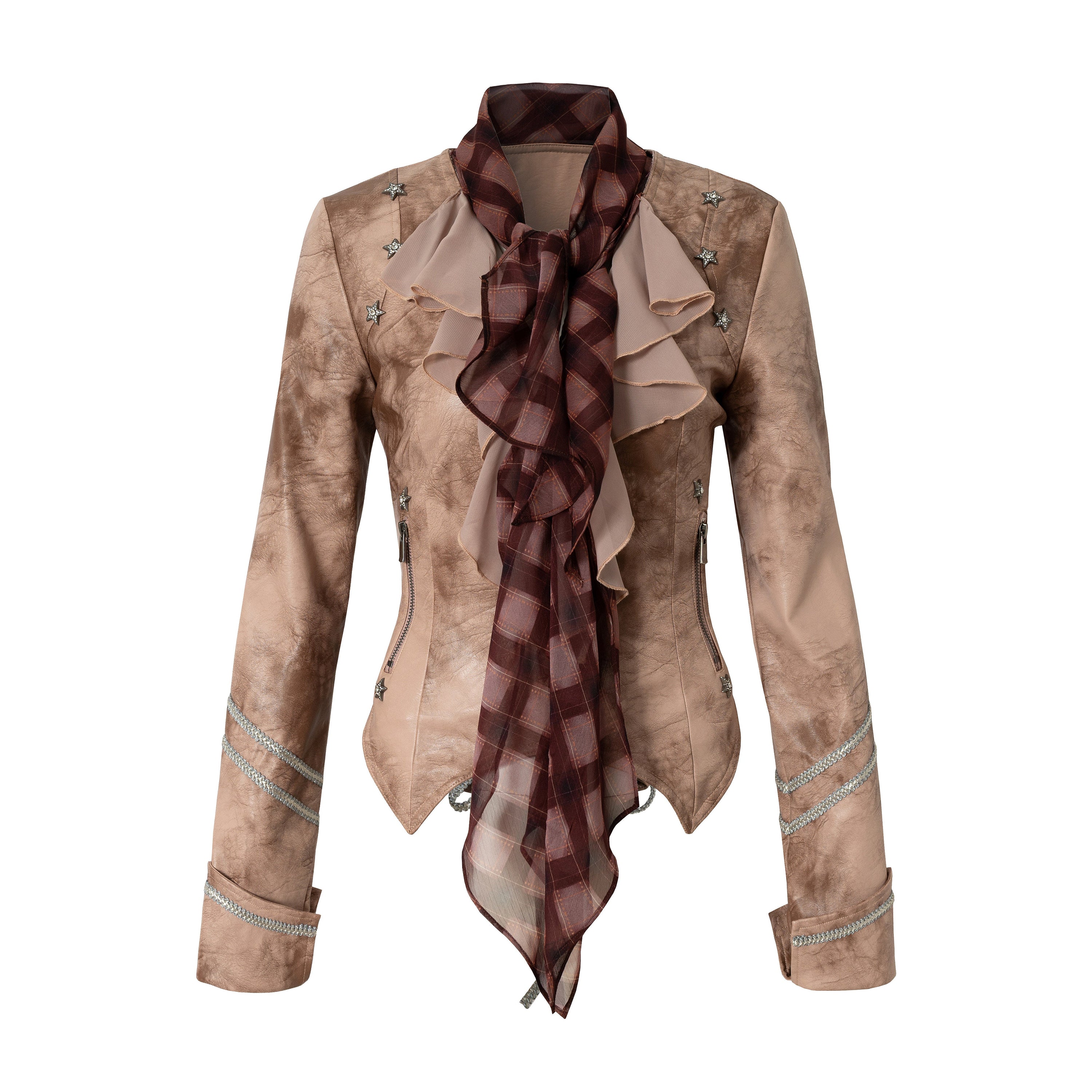 Ruffle Tie-Neck Slim Fit Long Sleeve Shirt