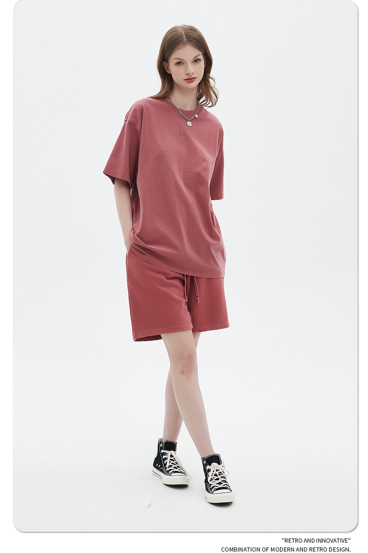 Oversize Washed Short-sleeve-T-shirt & Washed Short Sweatpants Setup