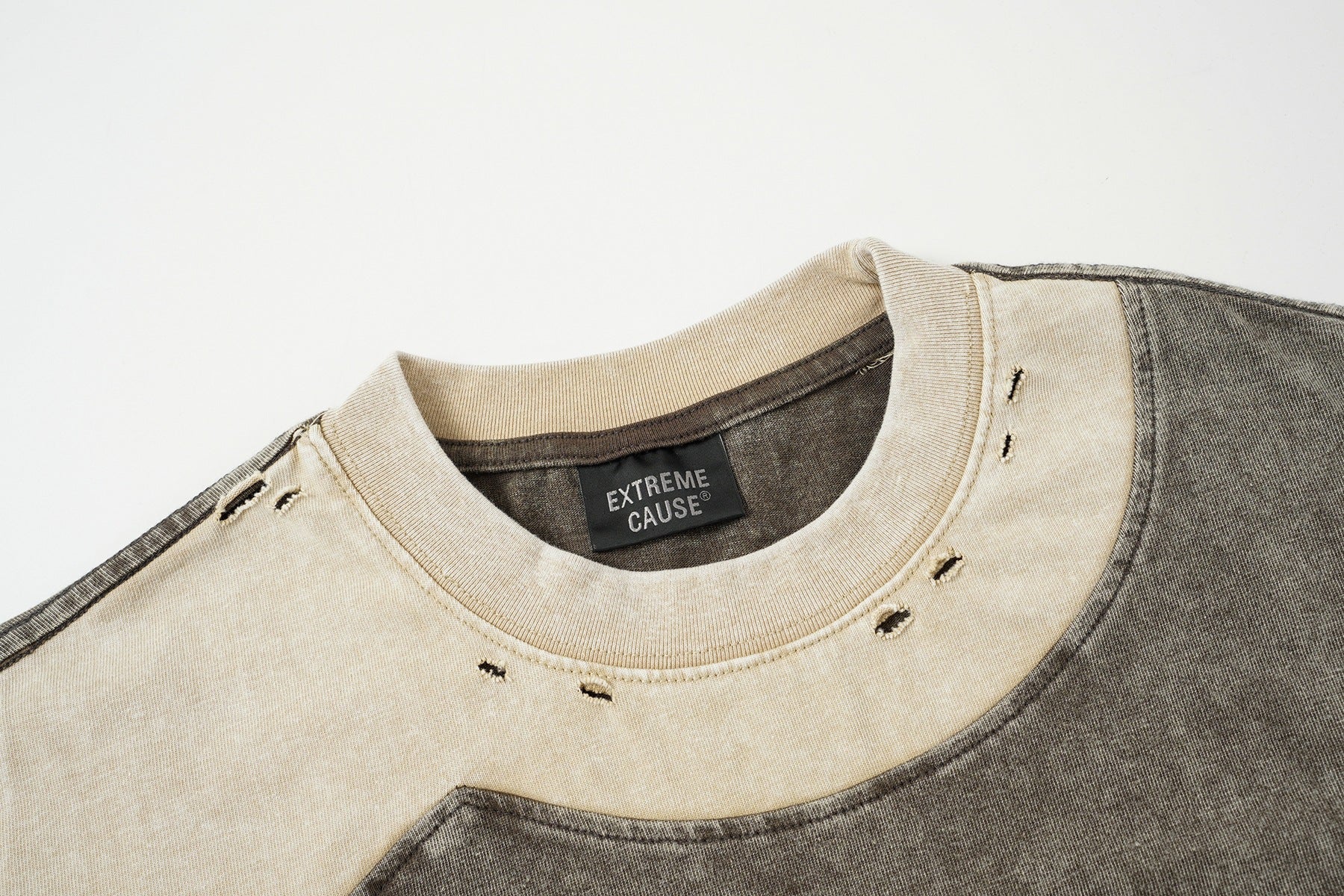 Washed Damage Patchwork Short Sleeve T-Shirt