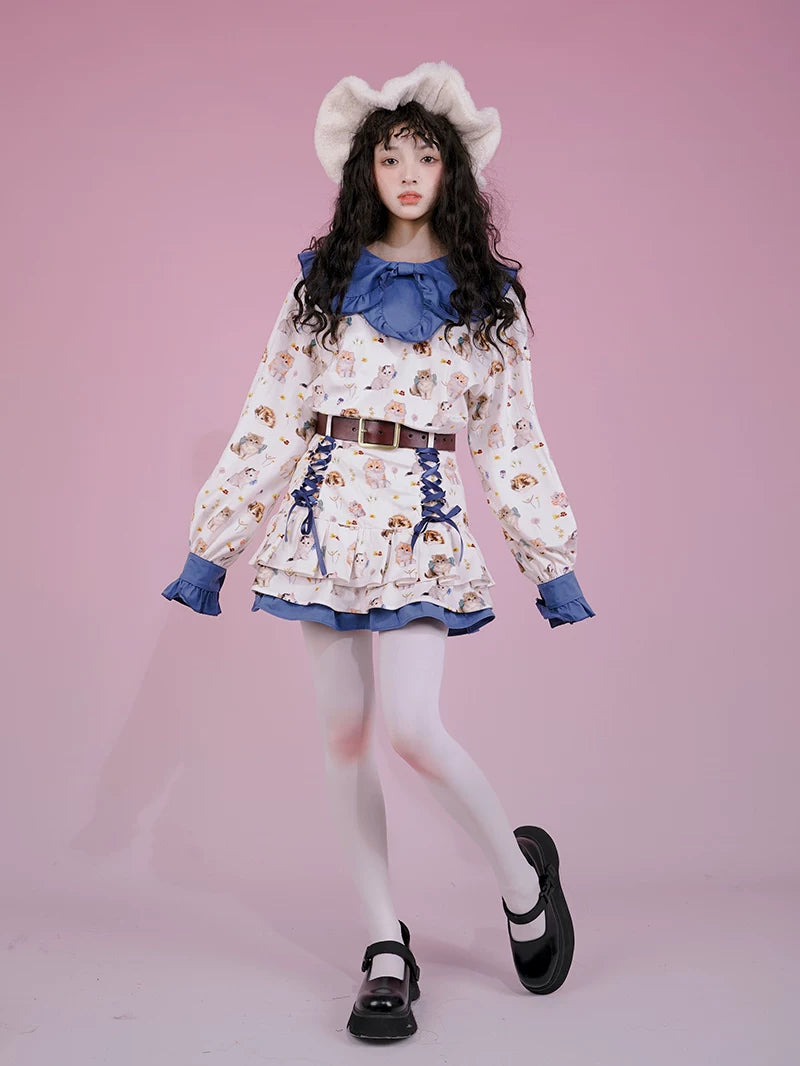 Flower Print Bow Skirt Na8271-K