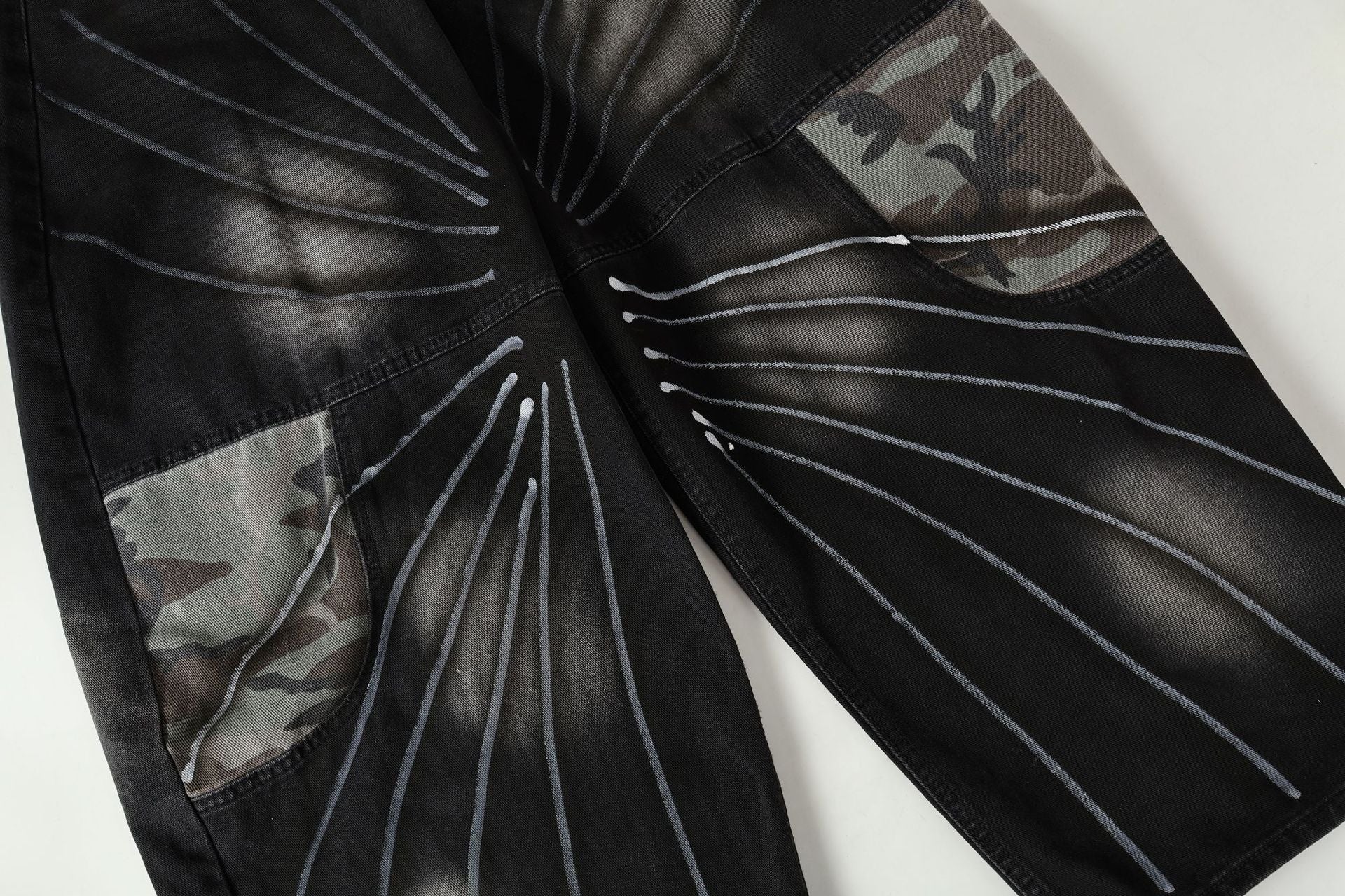 Butterfly Print Camouflage Wide Leg Denim Jeans
