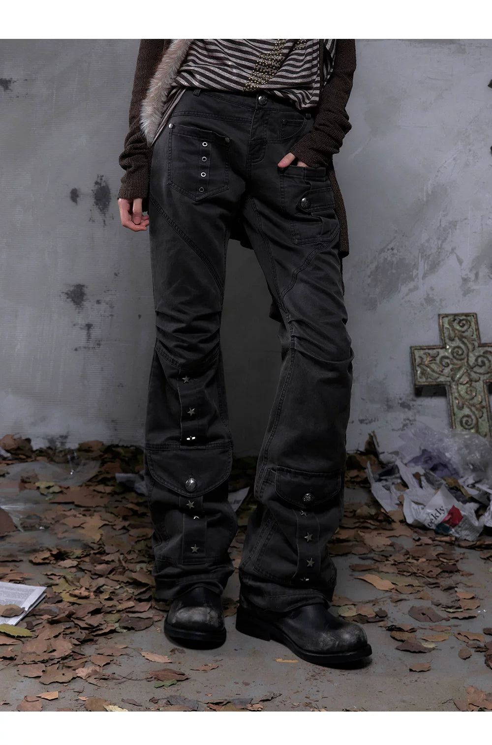 Wrinkle Washed Flare Suede Pants