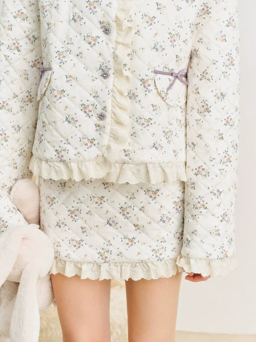 Lace Quilted Cotton Jacket & Short Skirt Setup