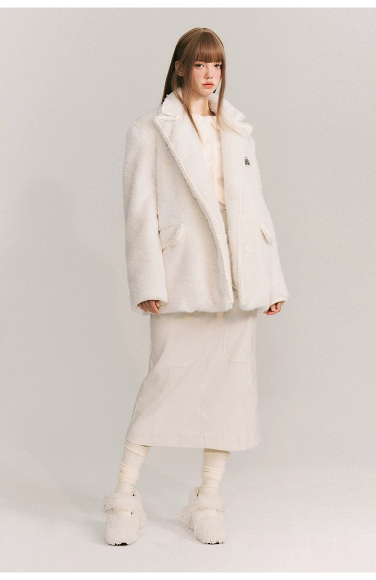 Loose Plain Fake Woolen Jacket