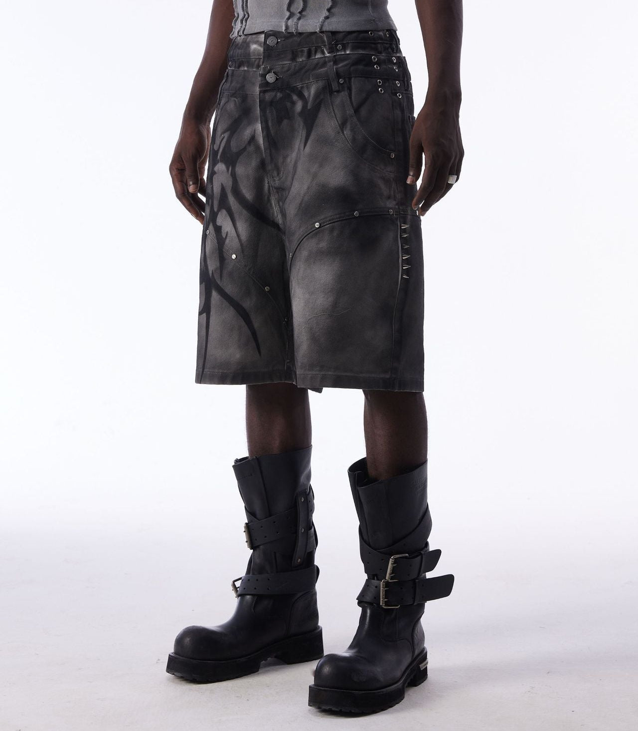 Washed Graffiti Dirty-Dye Denim Jort