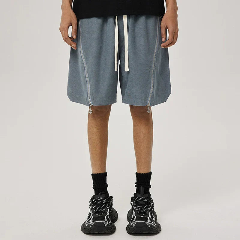 Metal Zipper Patchwork Straight Sporty Short