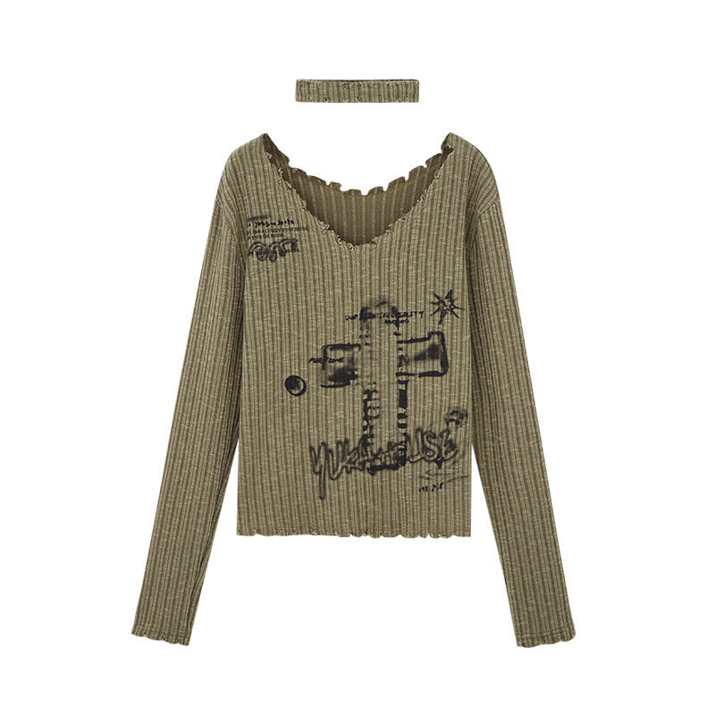 Slim Fit Graphic Design Thin Knit Sweater