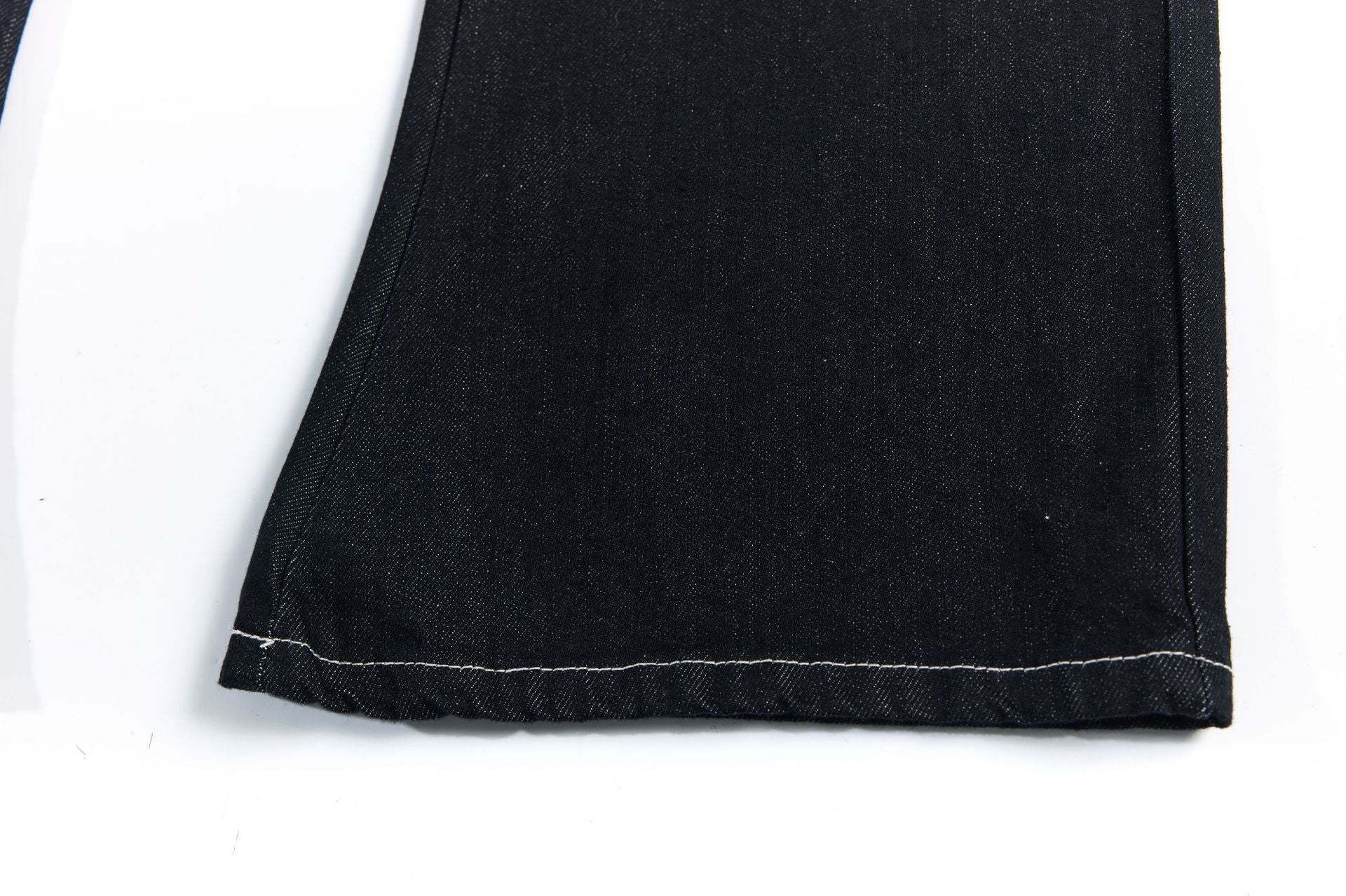 Color Block Embroidery Wide Leg Curved Denim Jeans
