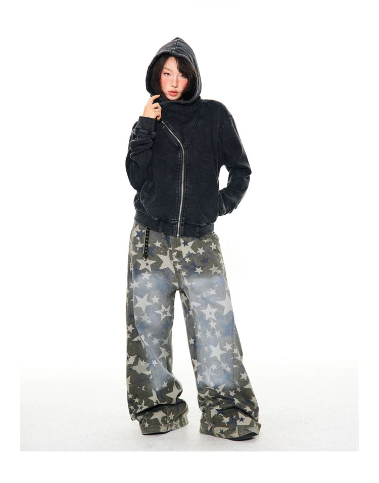 Asymmetrical Zipper Oversize Hooded Jacket