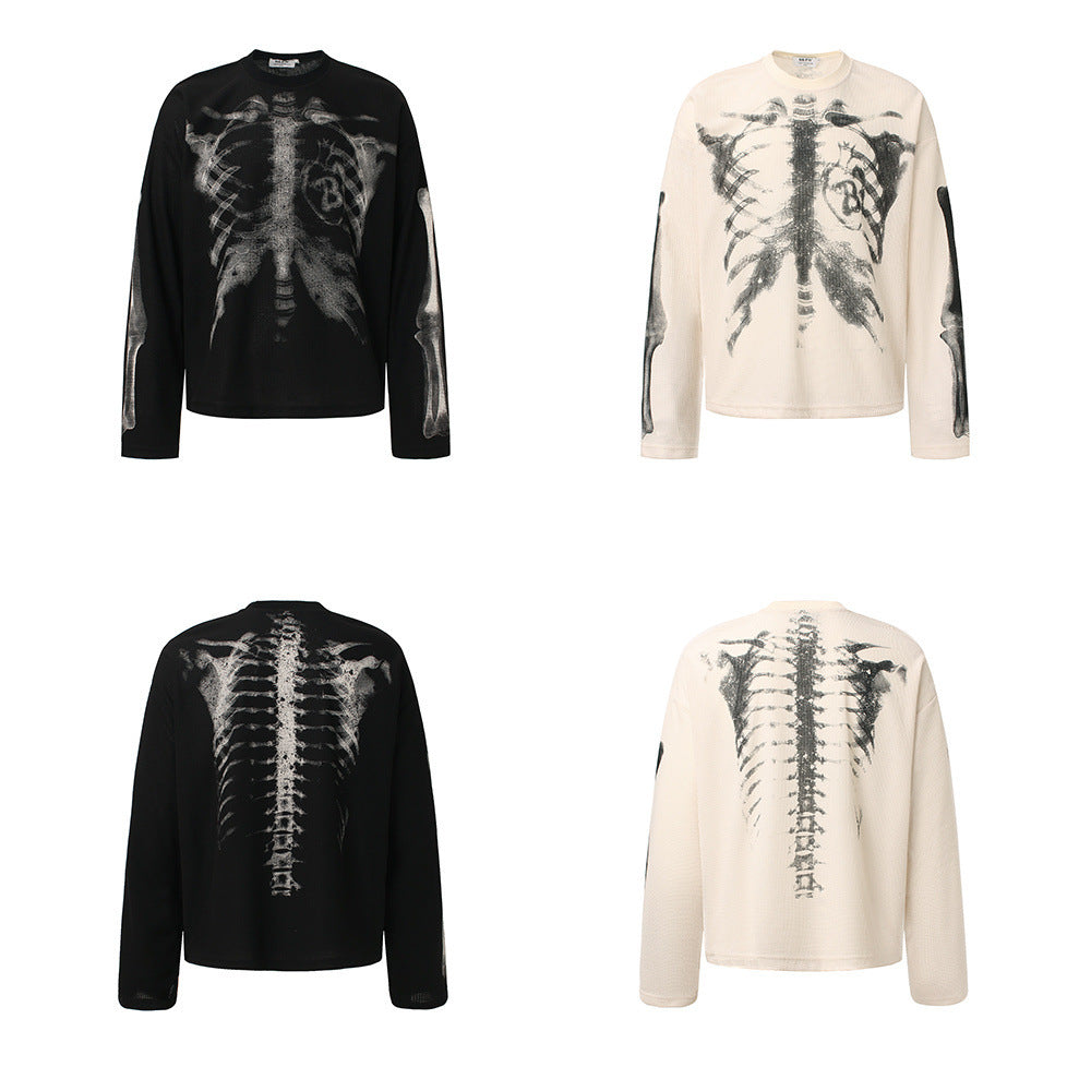 Skeleton Print Waffle Long Sleeve T-Shirt