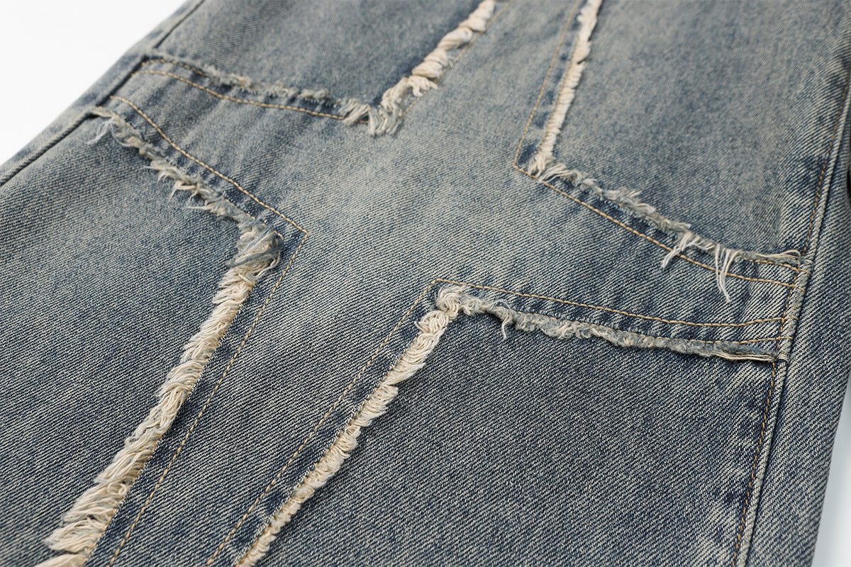 Panel Design Wide Leg Denim Jeans