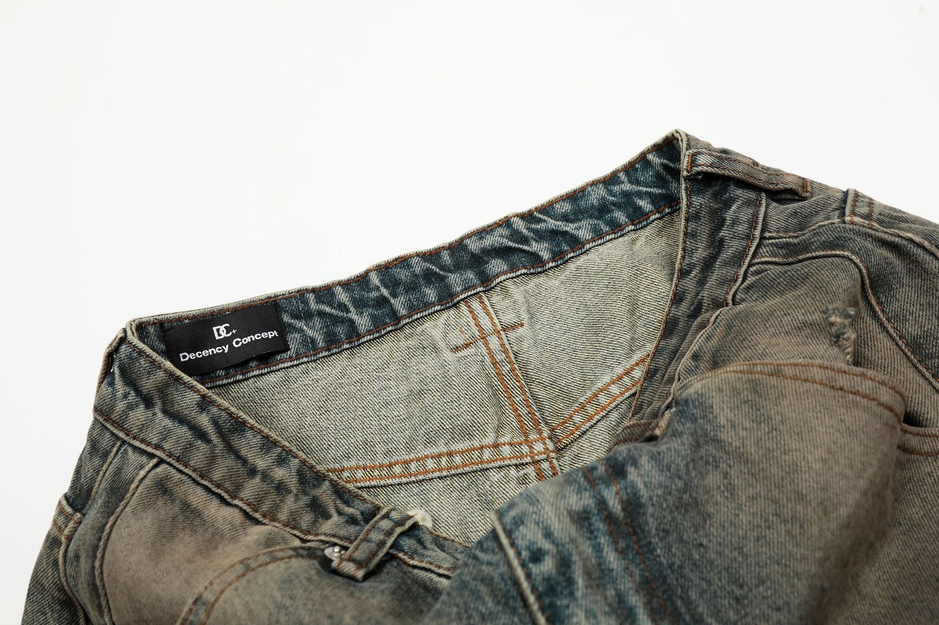 Washed Deconstruction Barrel Denim Jeans