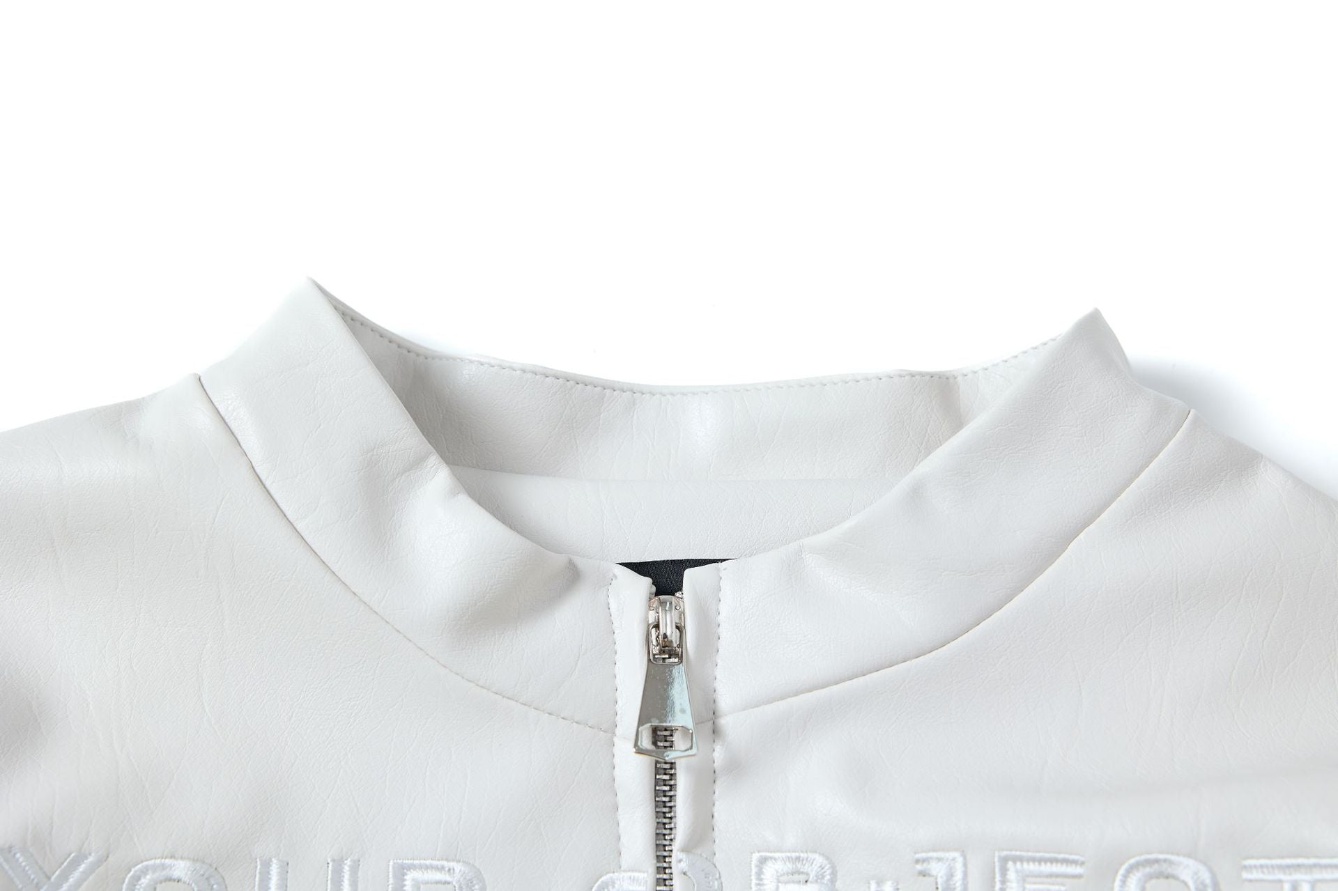 Deconstruction Letter Patch PU Leather Jacket