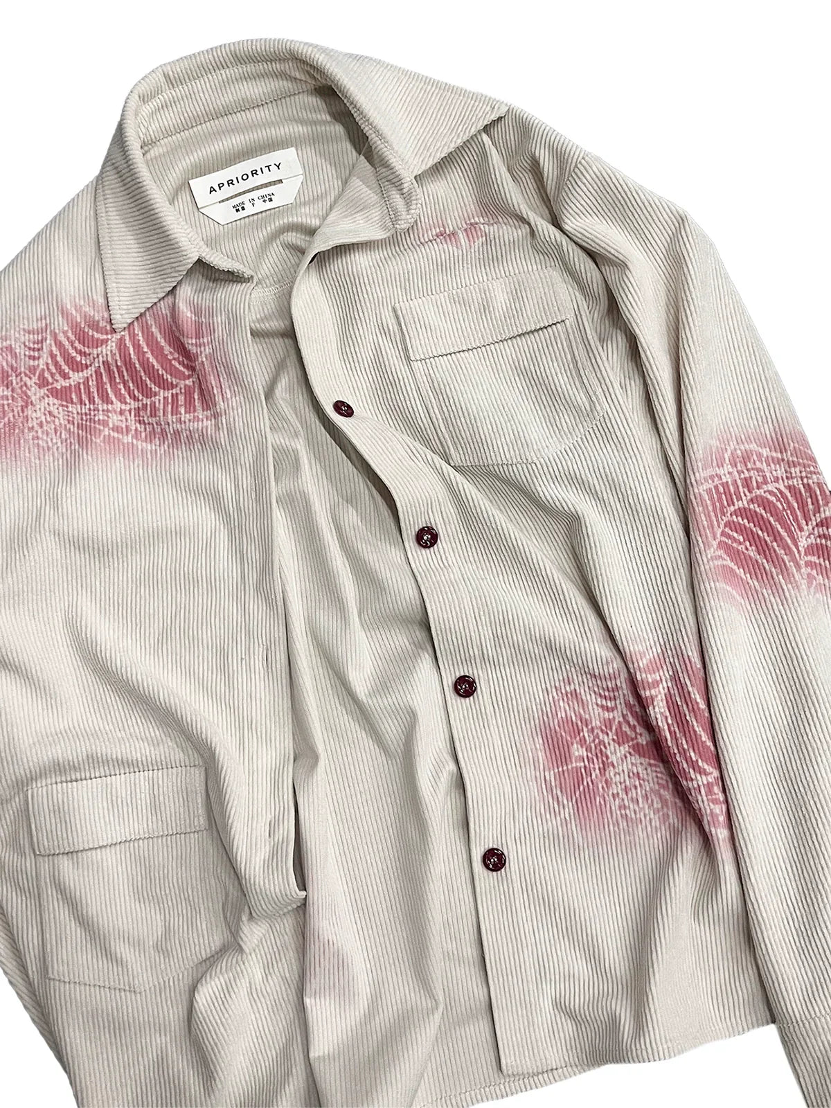 Pocket Design Corduroy Spray Print Long Sleeve Shirt