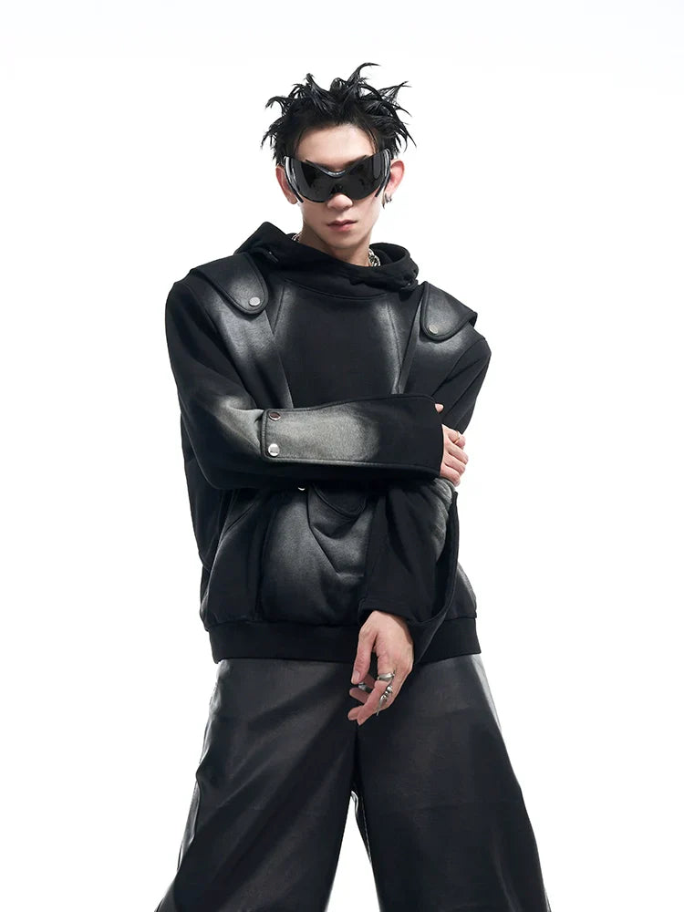 타이 다이 숄더 패드 풀오버 후드 티셔츠
