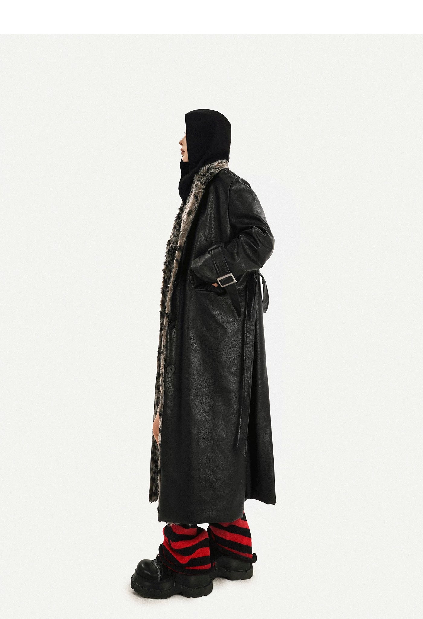 Leopard Print Fake Fur Collar Oversize Coat