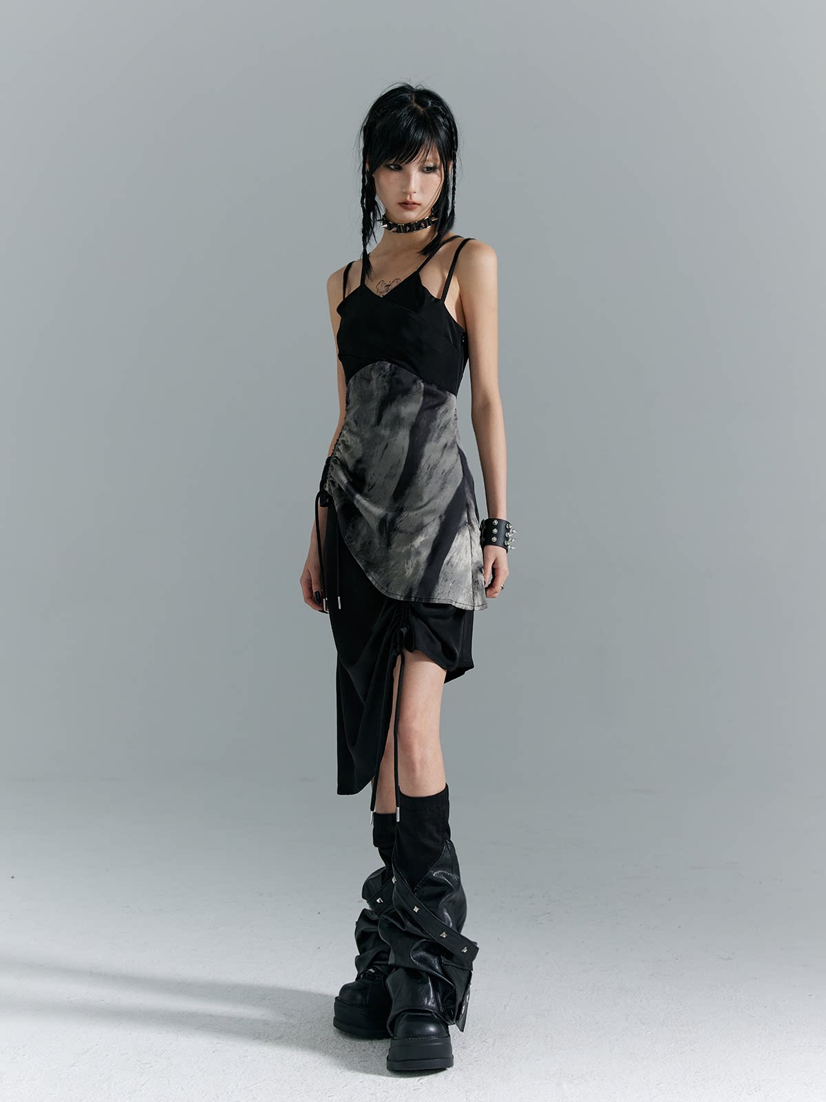 Drawstring Asymmetrical Hem Camisole Midi Dress