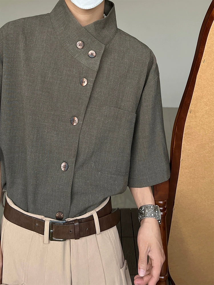 Minimalist Stand Neck Short Sleeve Shirt