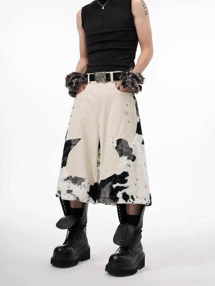 Patchwork Milk Fleece Fake Fur Short