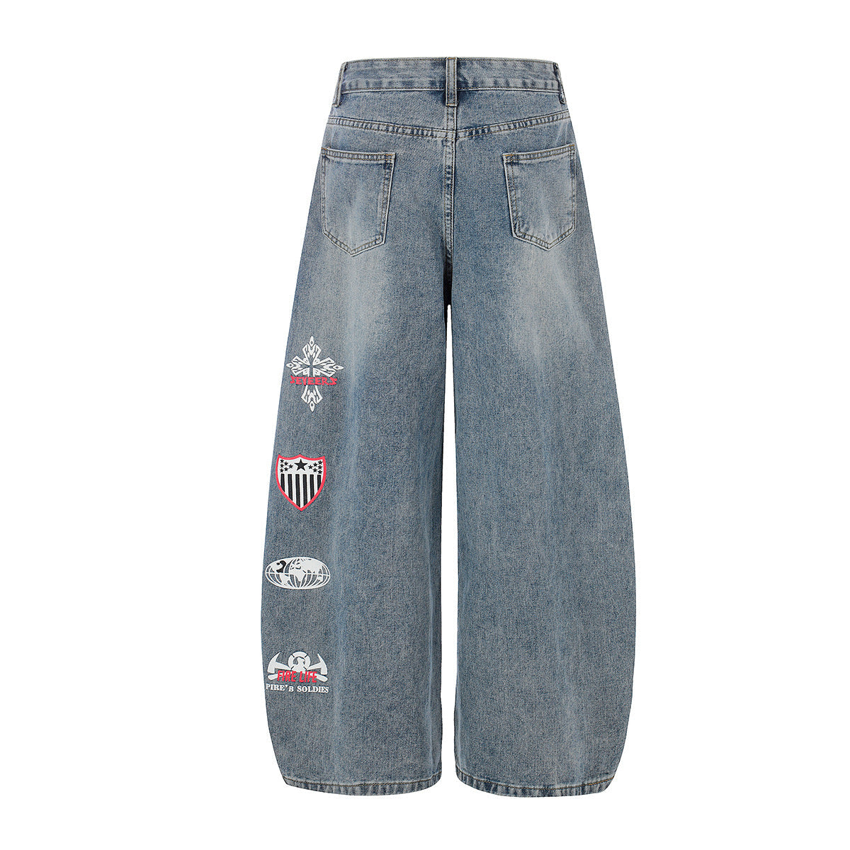 Button Fly Curved Wide Leg Denim Jeans