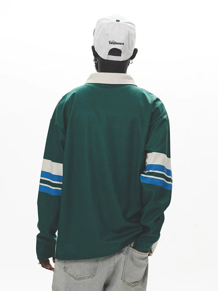 Color Block Vertical Stripe Long Sleeve Polo Shirt