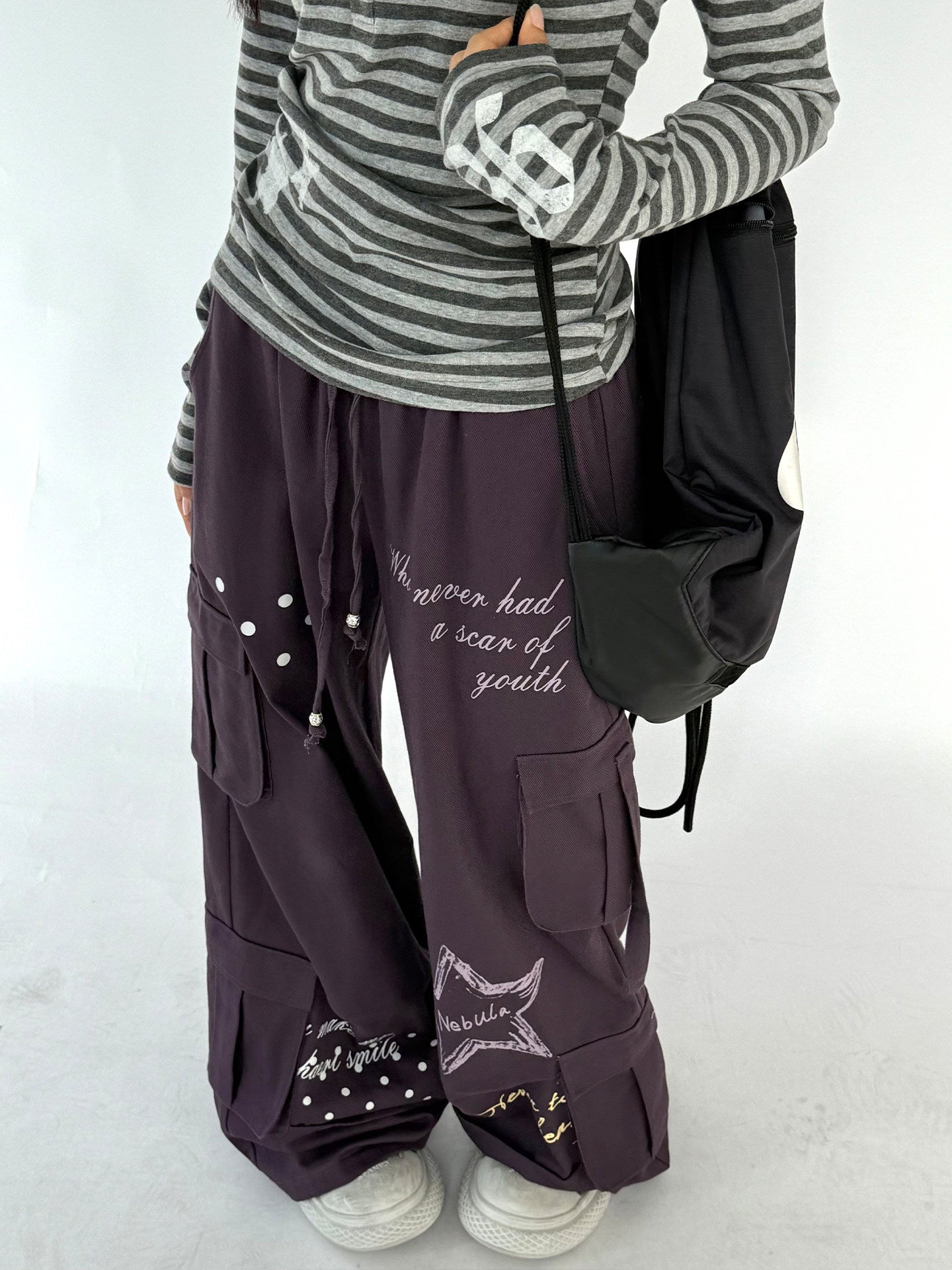 Multi-Pocket Polka Dot Straight Pants