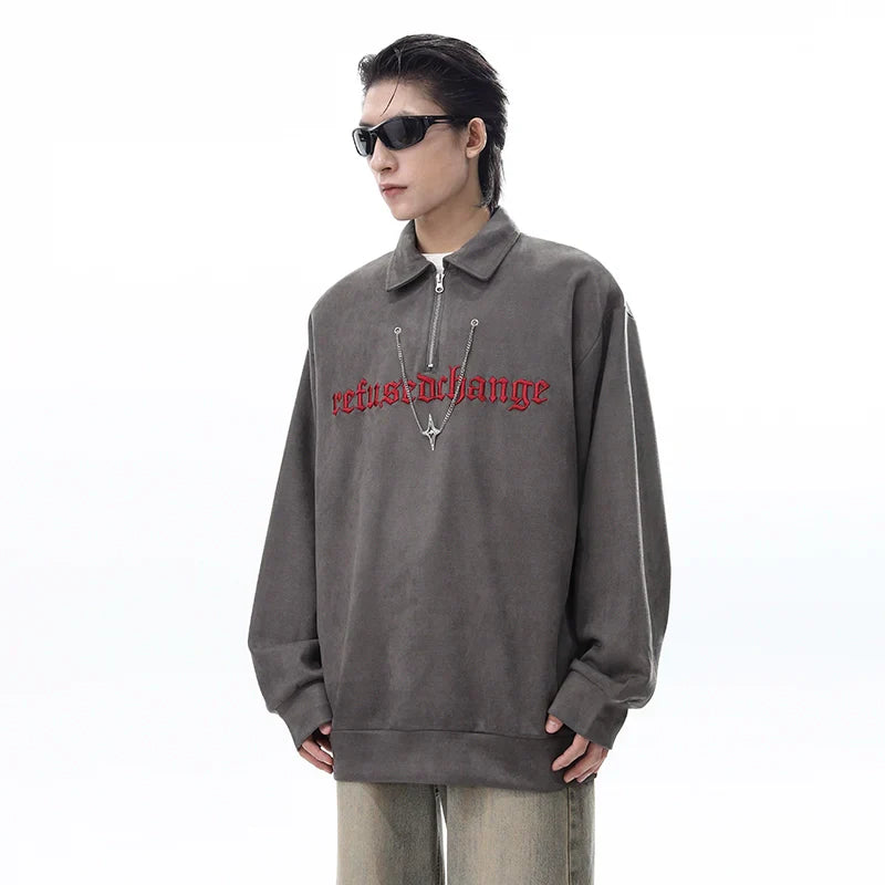 Suede Embroidery Polo Sweatshirt