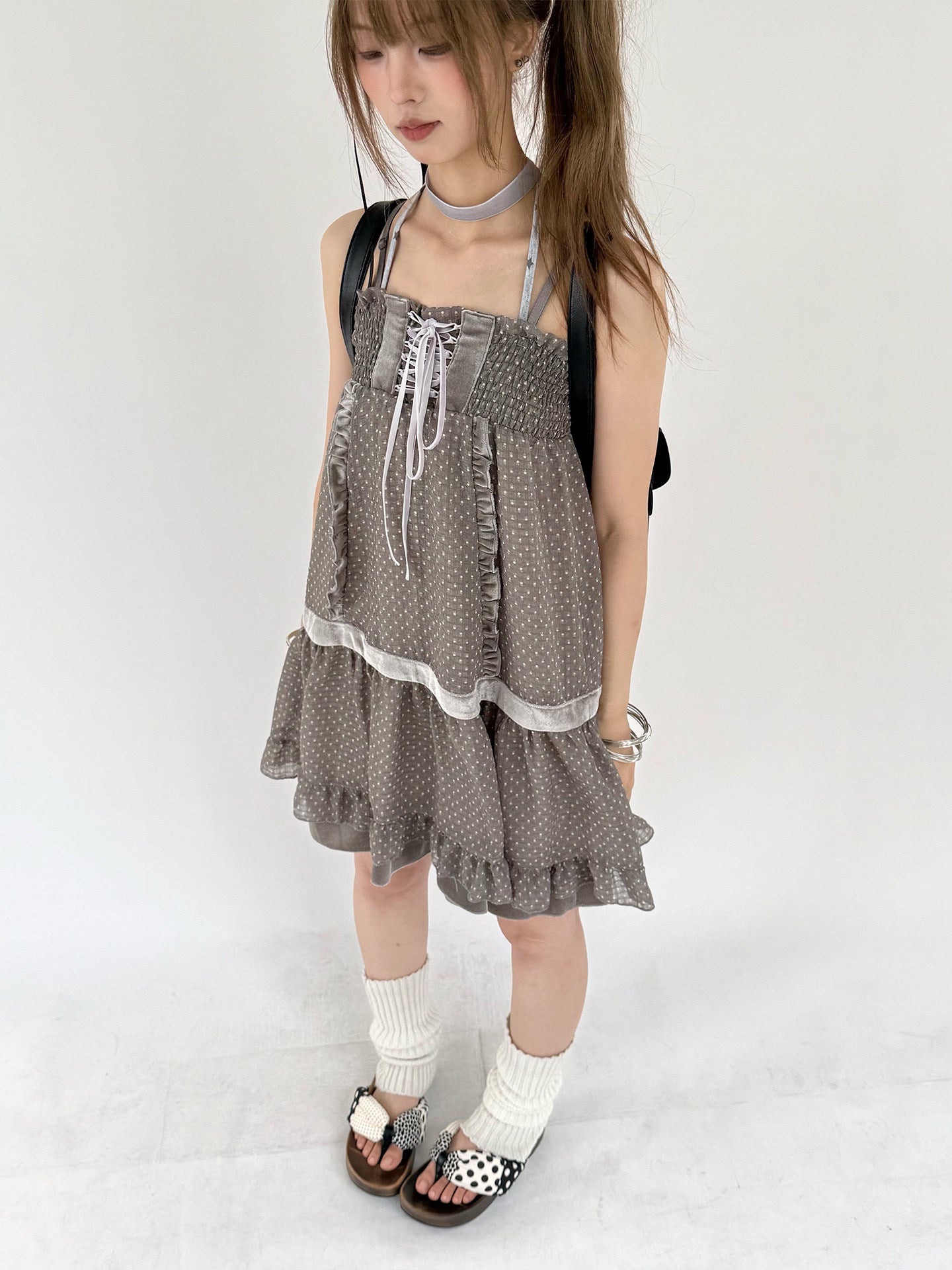 Polka Dot Patchwork Spaghetti Strap Dress
