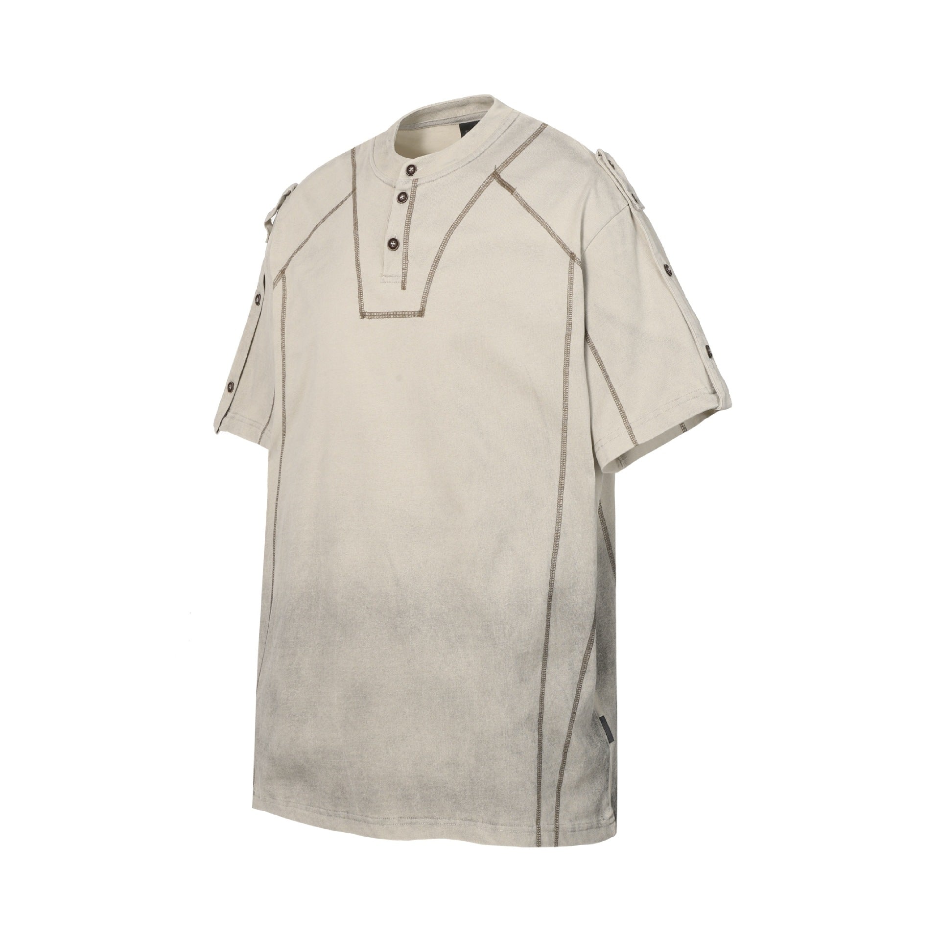 Semi-Open Collar Washed Short Sleeve T-Shirt