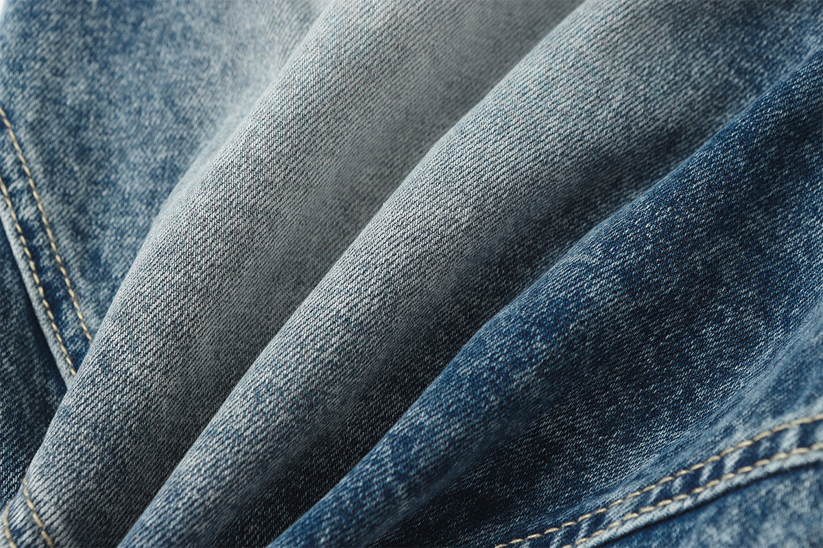 Washed Damage Splice Wide Leg Denim Jeans