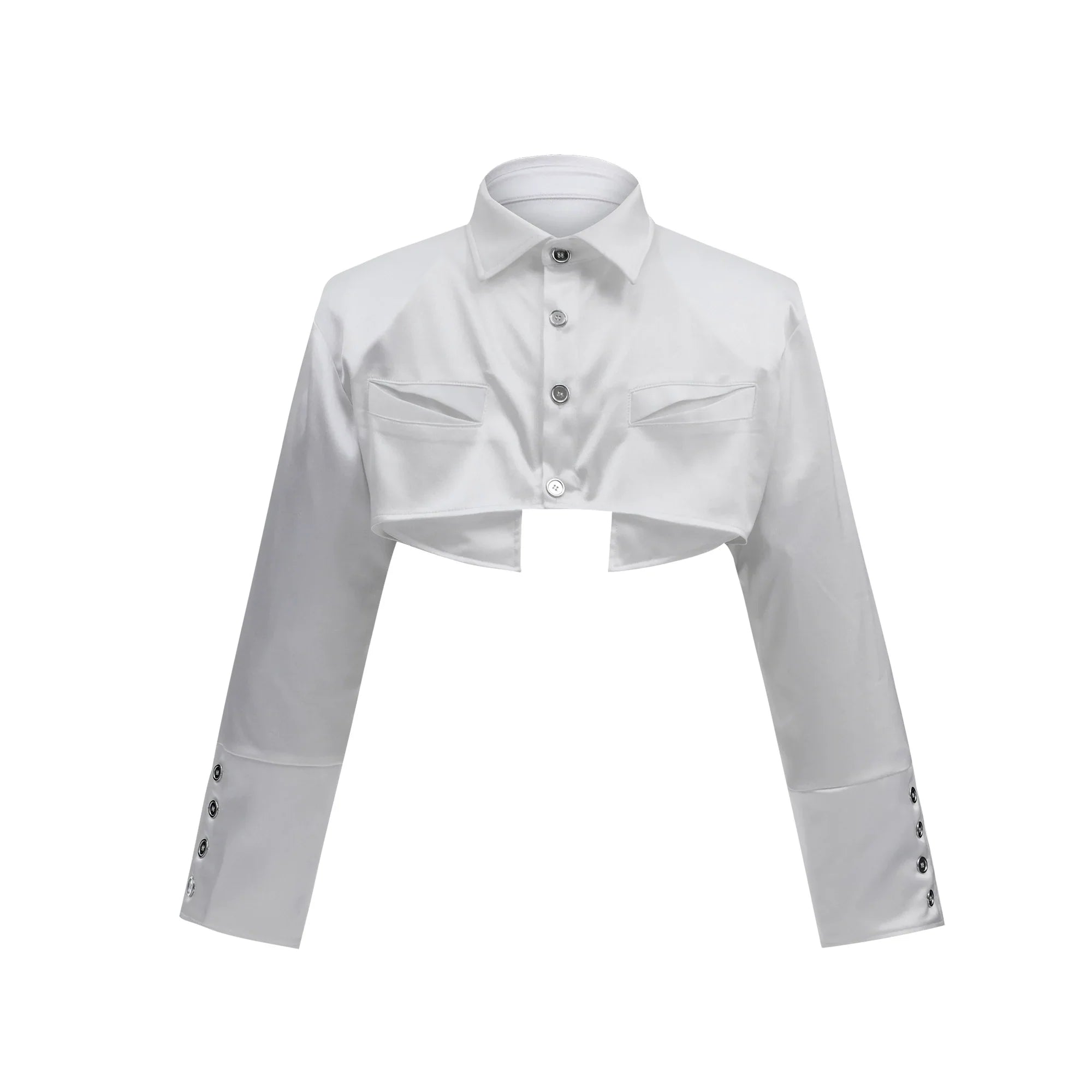 Shoulder Pad Cropped Long Sleeve Shirt