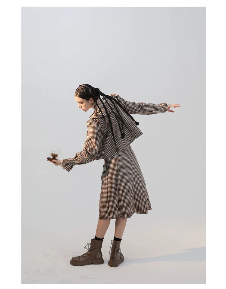 Plaid Wool Candy Sleeve Jacket & Half Skirt Setup