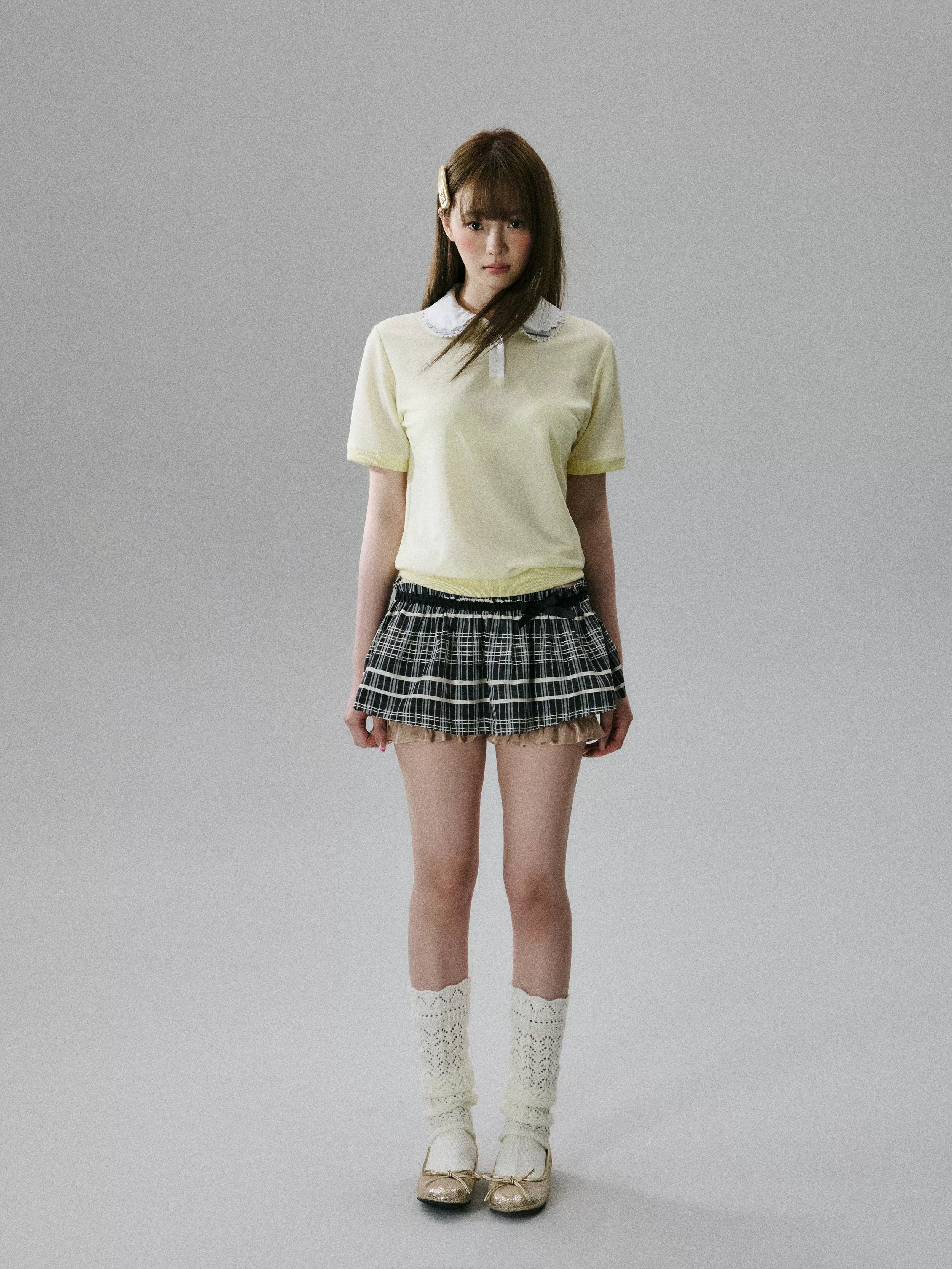 Lace Collar Short Sleeve Polo Shirt