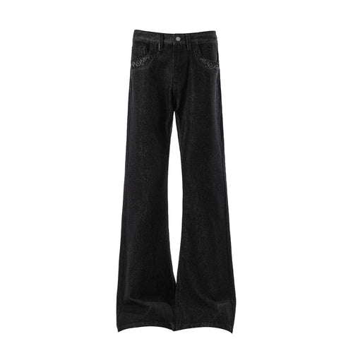 Calça Jeans Flare com Bordado nos Bolsos - Preto / S