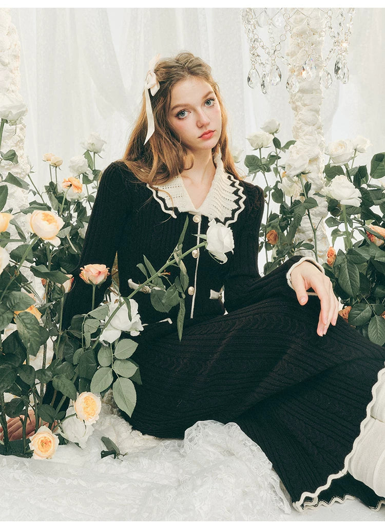 Ensemble cardigan en tricot à grand col et jupe moulante
